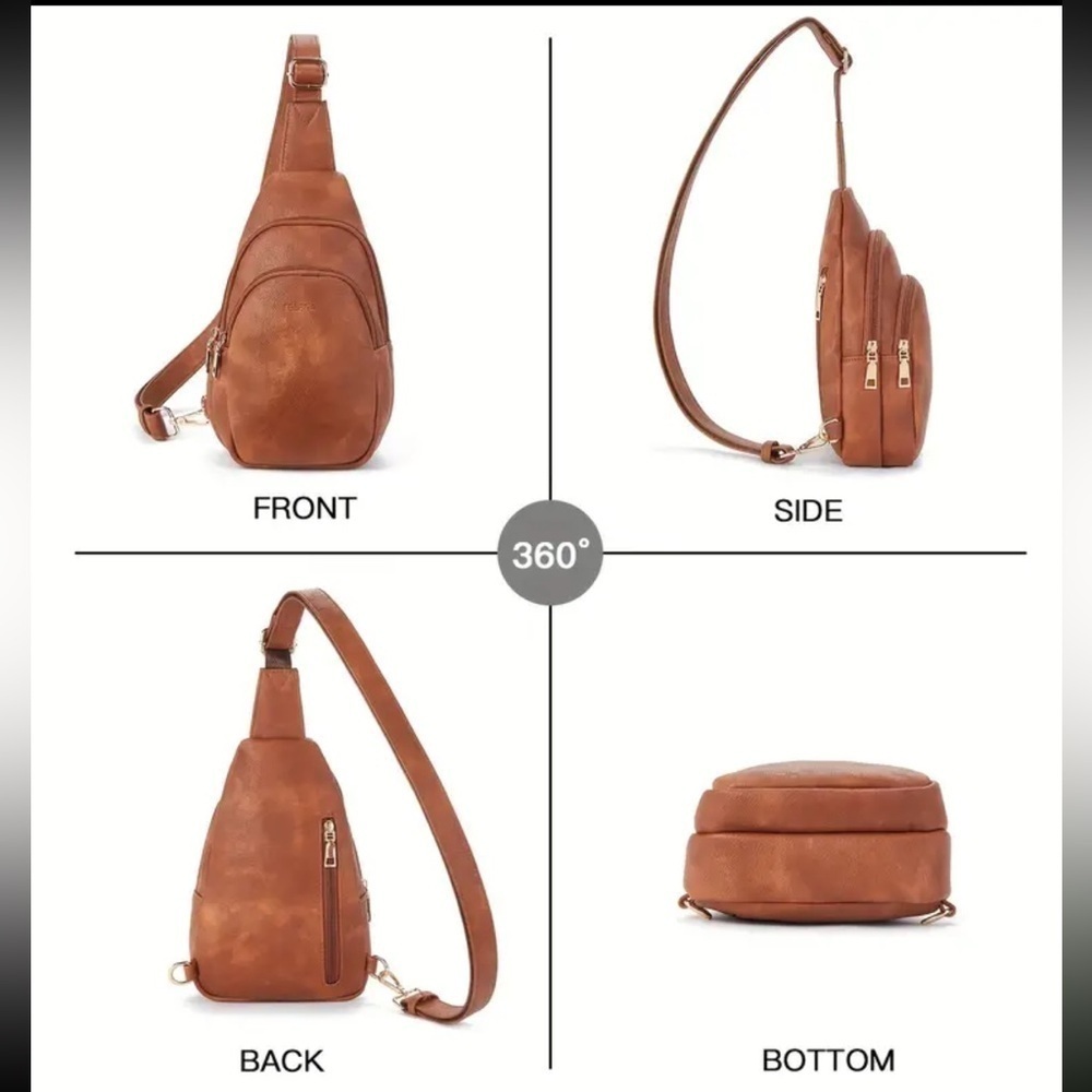 Brown / Black / White / Tan Vegan Leather Crossbody Bag - Picture 10 of 10
